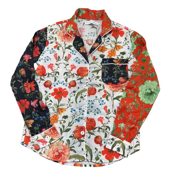 Desmond & Dempsey Floral Print Long Sleeve Pajama Top Multicolor - Picture 1 of 7
